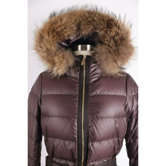 Moncler Belted Down Jacket w/ Fur Hood SZ 1/S Brown MINT